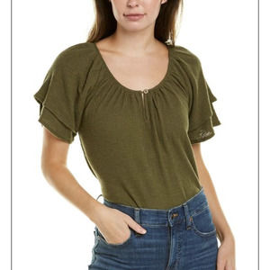 Madewell Khaki Ruffle Sleeve Top